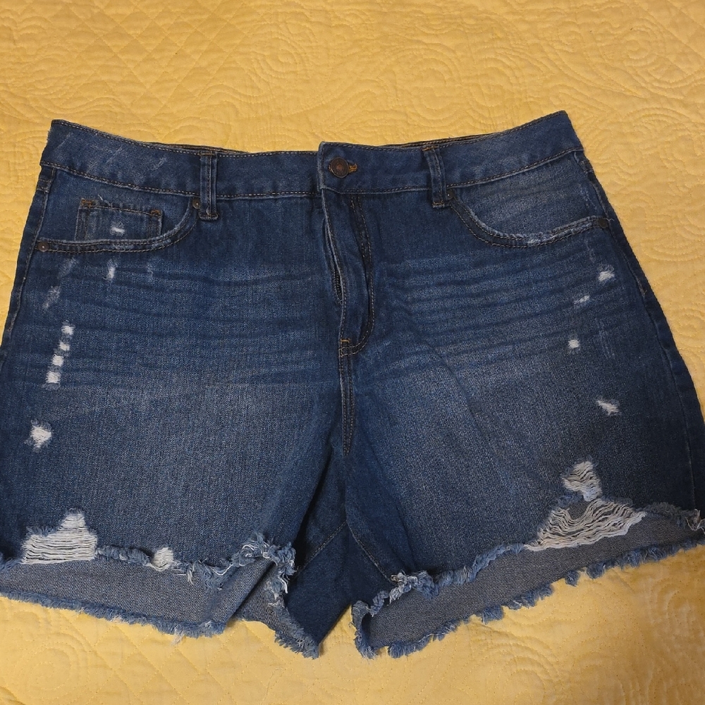 Trendy Blue Distressed Jean Shorts